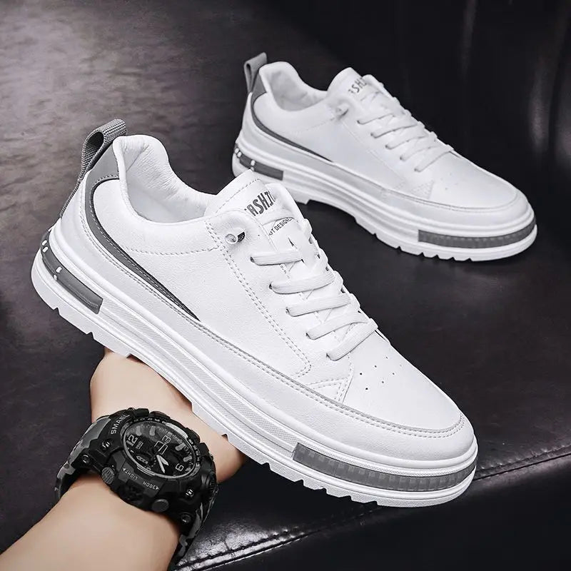 Aichashi Men Casual Shoes Outdoor New Men's Little White Sneakers Simple Breathable Non-slip Walking Shoe Leather Lace-up Platform Shoes