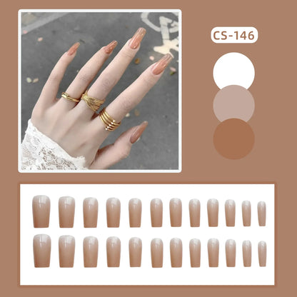 24PC/Box Fashion False Nails Artificial Milky White Pink Gradients Long Ballet Nail Tips Full Cover Acrylic Fake Nails With Glue