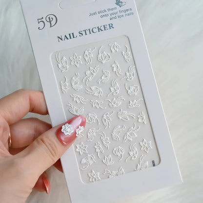 1PC 5D Macaron Flower/Fruit Nail Charms Sticker Embossed Bear/Rabbit/Letter Nails Slider Decals Summer Adhesive Manicure Decor&Y