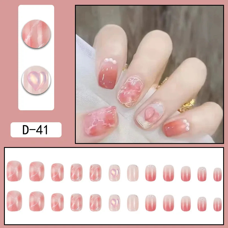 Aichashi 24pcs French Point Diamond Fake Nails Wearing Artificial Square Head Press On Acrylic Nail Art Pearl Patch Almond False Nails