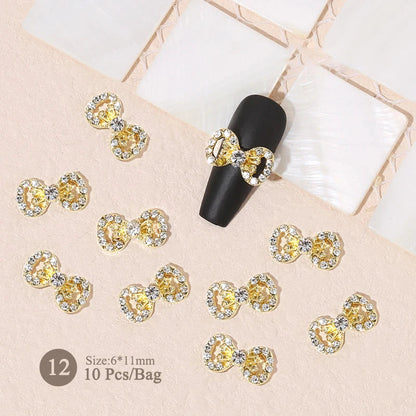 Aichashi 10pcs/bag Butterfly Shaped Nail Rhinestone Star Flower Nail Charm Silver Gold Alloy Nail Pearl Jewelry Accessories Nail Supplies