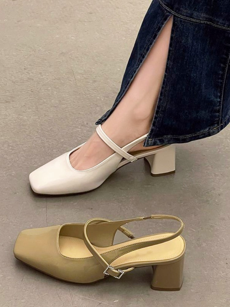 Aichashi Elegant High Heel Sandals Fairy Summer Mary Jane Pure Color Fashion Shoes Non-slip Korean Style Party Pumps Basic Women