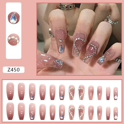 Aichashi 24pcs Glitter Red False Nails Fashion Shiny Crystal Design Press on Nail Patch Full Cover Wearable Artificial Nail Tips for Girl