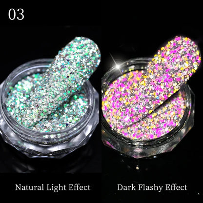 Aichashi Nail Glitter Powder Shiny Aurora Laser Metallic Rubbing Dust Chrome Powder Gold Silver Pigment DIY Decoration Nails Accessories