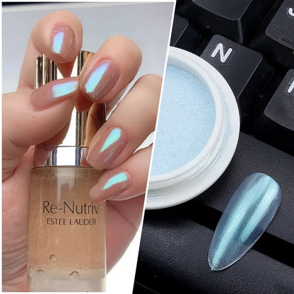 0.2g/jar Aurora Chrome Unicorn Nail Pigment Rainbow Mirror mermaid Nail Art Powder With 1-Sponge-Stick Unicorn Mirror Powder F-t