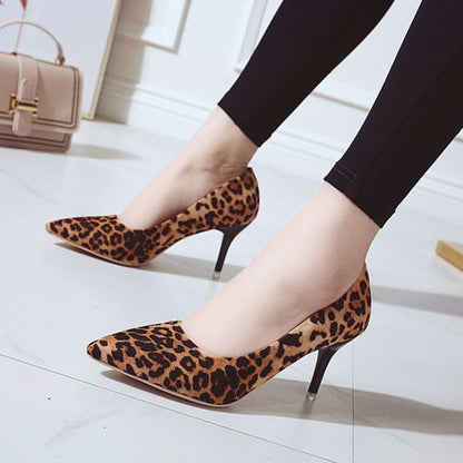 Aichashi High Heels Leopard Shoes Women Pumps Office Stiletto Faux Suede Wedding Party Slip on Sandals Femme Sexy Pumps