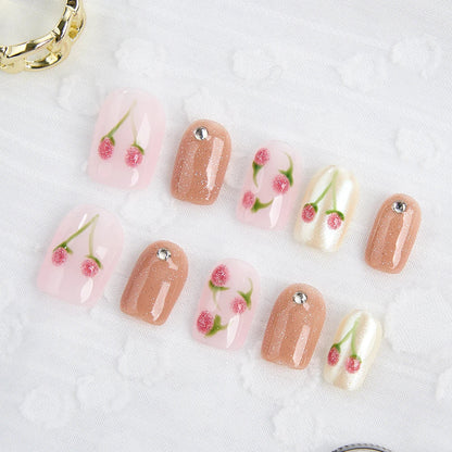 Artificial Nail French Cat Eyes Red Nails Set Long/Short Press on Nails Handmade Acrylic Reusable Fake Nails with Glue Stick-on