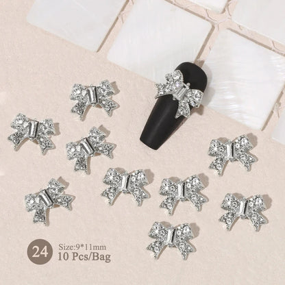 Aichashi 10pcs/bag Butterfly Shaped Nail Rhinestone Star Flower Nail Charm Silver Gold Alloy Nail Pearl Jewelry Accessories Nail Supplies