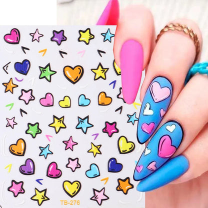 Aichashi Heart Nail Sticker 3D Comic Cartoon Colorful Heart Star Sliders Cute Nail Design Korean Style Translucent Gel Polish Wraps Decal