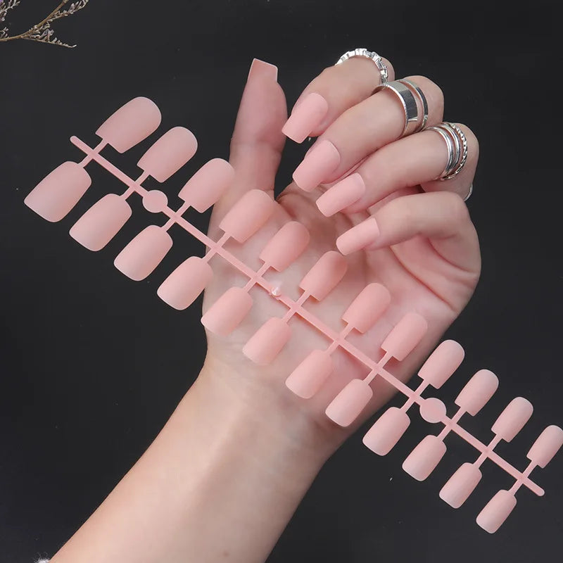 Aichashi 24Pcs/Set Matte False Nails Glue Square Head Frosted Press On Fake Nail Tips Full Cover Artificial Fingernails Ballet Detachable