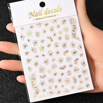 3D Gold Sun/Moon/Star Bronzing Nail Art Sticker 8*10cm Laser Star Moon Design Nail Decal Gold Silver Self-Adhesive Slider