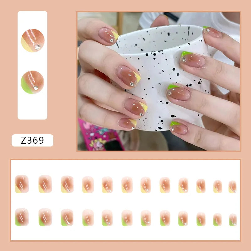 Aichashi Nail Art Fake Nails Long Island Iced Tea Wearing Jiashan Camellia Flower 3D Light Change Love Girl Blush Wearing Press on Nails