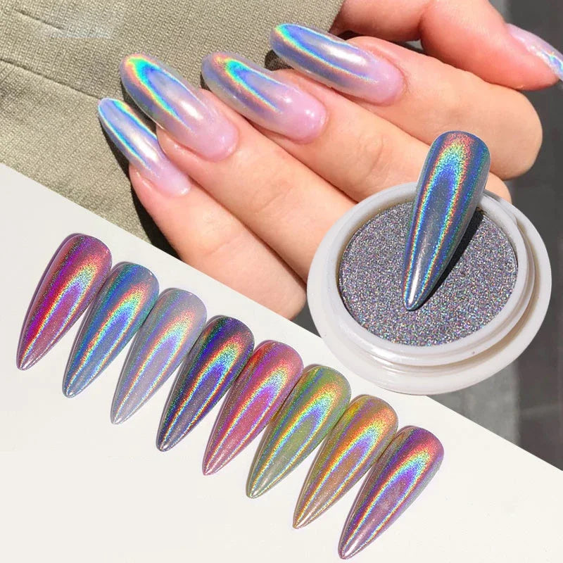 1 Box Upgrade Solid Holographic Nail Powders Super Shiny Nail Glitter Polishing Chrome Pigment Dust Laser Nail Art Decorations