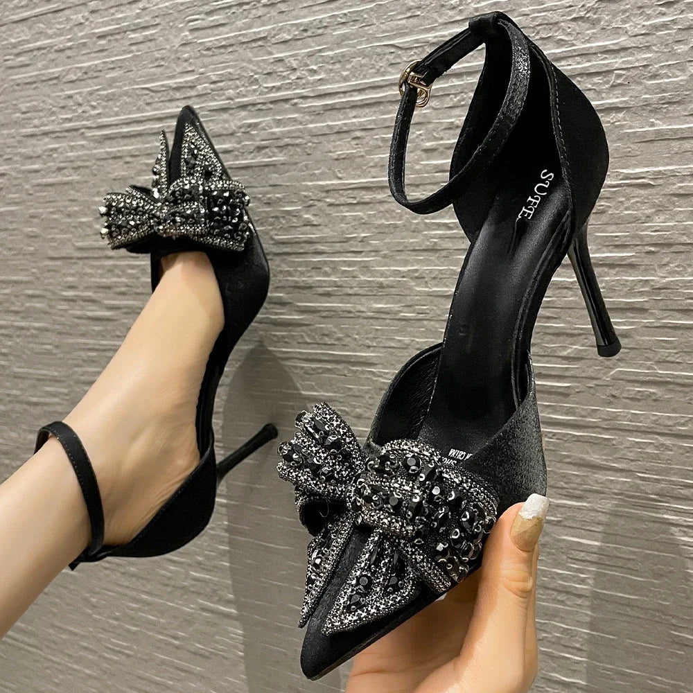 aichashi  -  Bow High Heels Women Luxury Sexy Stiletto Sandals Elegant Office Shoes Female Pointed Party Dress Shoes Pumps