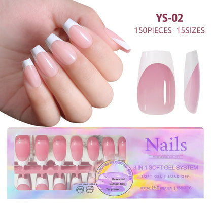 Aichashi 150pcs/boxed New False Nails Press On Nail Long Short Almond Nail Detachable French Style Wearing Manicure Fake Nail Patch