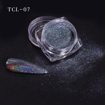 1Box Laser Nail Glitter Holographic Powder for Nails Mirror Polishing Chrome Pigments Shimmer Dip Powders Nail Art Decorations