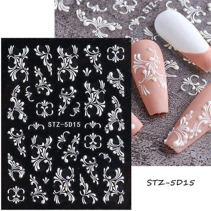 Aichashi 5D Embossed Nail Stickers Flowers Bird Geometric Lines Gold Frame Floral Nail Decals Cherry Blossom Y2K Manicure Decor