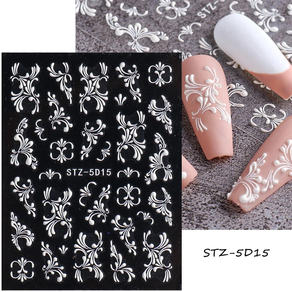 Aichashi 5D Embossed Nail Stickers Flowers Bird Geometric Lines Gold Frame Floral Nail Decals Cherry Blossom Y2K Manicure Decor