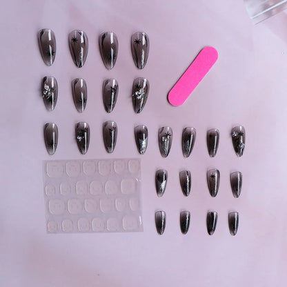 Aichashi 24pcs Press on Nails Long Almond 3D Butterflies Fake Nails Press on Nails  Shiny Rhinestones Way Sweet French Tip  Cute Nail