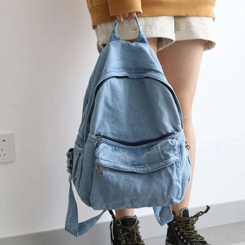 aichashi Retro Distressed Canvas Gray Backpack Girl College Female Book Travel Backpacks Cool DenimLaptop Lady Student Ruckpack Bags sac