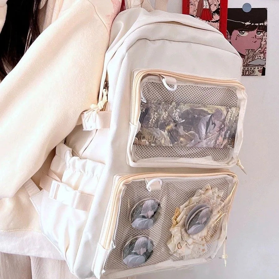 Aichashi BACK TO SCHOOL Kawaii Backpack Women Transparent Pocket Itabag Large-capacity Laptop Backpack School Bags For Girls High School JK Bag Mochilas