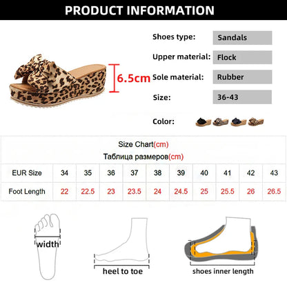 Aichashi Fashion Bowknot Wedge Sandals for Women Leopard Print Chunky Platform Sandalias Mujer 2024 Summer Thick Sole Slippers Plus Size