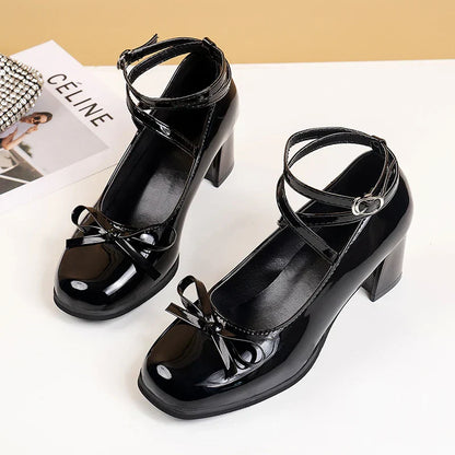 Aichashi BACK TO SCHOOL Black Mary Jane Women Pumps Thick High Heels Shoes Female Lolita Square Toe Shoes Spring Fashion Party Leather Woman Shoes New