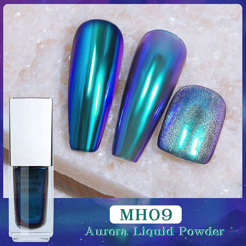 5ml Magic Chrome Liquid Aurora Powder Metallic Mirror Effect Nail Polish Function Top Coat Can Be Use on Any Color Nail Design