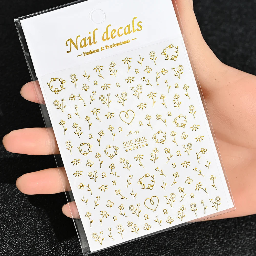 3D Gold Sun/Moon/Star Bronzing Nail Art Sticker 8*10cm Laser Star Moon Design Nail Decal Gold Silver Self-Adhesive Slider