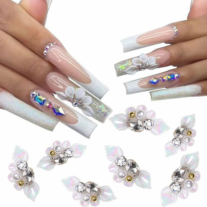 Aichashi 5Pcs Aurora Side Flower Nail Art Charms 3D Acrylic Flowers With Pearl Rhinestone Crystal Nail Art Decoration Nail DIY Accessorie