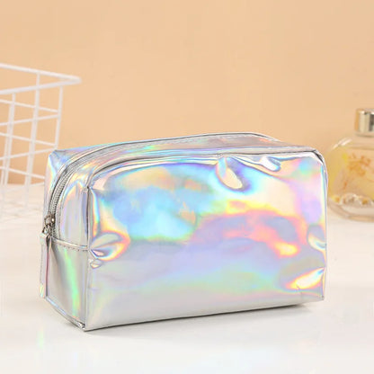 Aichashi BACK TO SCHOOL New Solid Color Laser Cosmetic Bag Ins Wind Portable Wash Storage Bag Makeup Gift Bag Makeup Pouch Travel Cosmetic Organizer