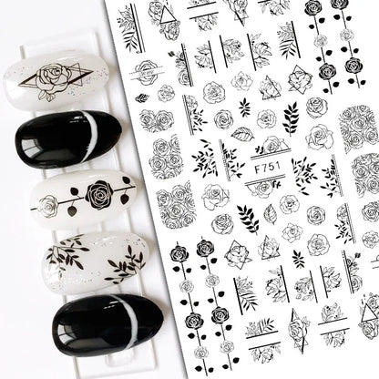 Aichashi Black White Butterfly 3D Nails Sticker Geometry Decals Flower Gold DIY Decals Designs For Nail Art Manicures Decorations Salon