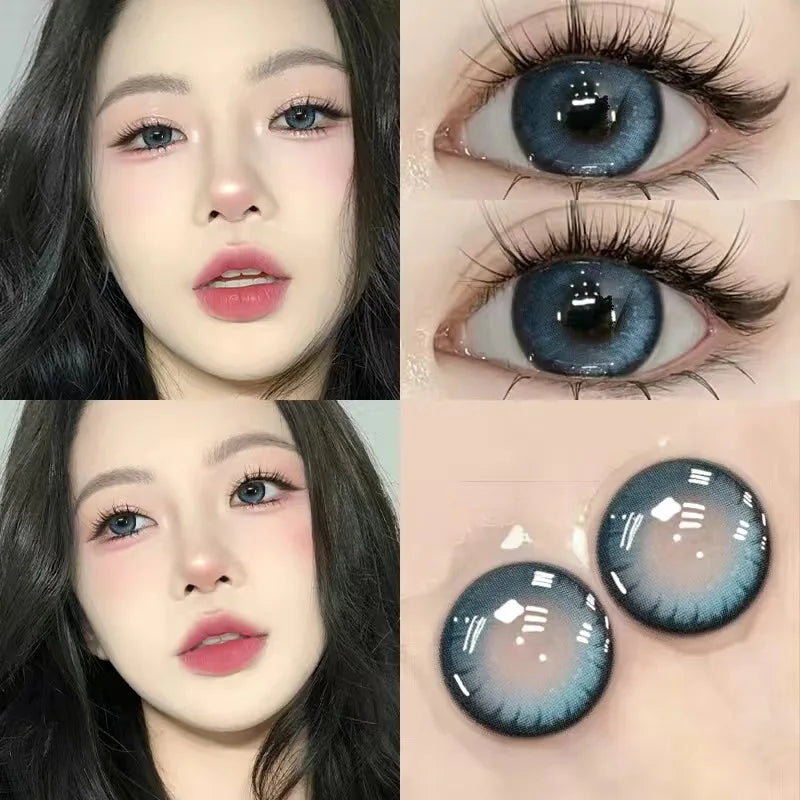 Aichashi 2PCS 1New Colored Contact Lenses for Natural Eyes Brown Colored LensBlue Contact Beauty Pupil Makeup 1 Year