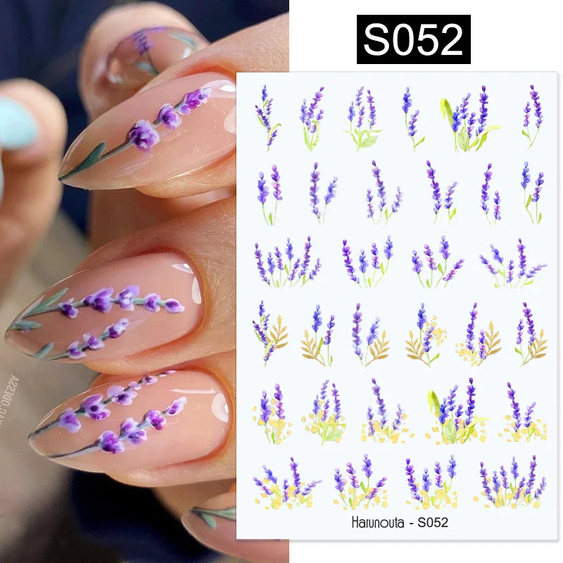 Aichashi 3D Laser Sakura Flower Nail Sticker Aurora Decals Glitter Star Butterfly Floral Adhesive Sliders Cherry Blooming Manicure