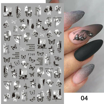 Aichashi 1PCS 3D Black and White Nail Art Stickers Nail Art Decoration Star Moon Butterfly Nail Decal Color Snake Sticker Manicure