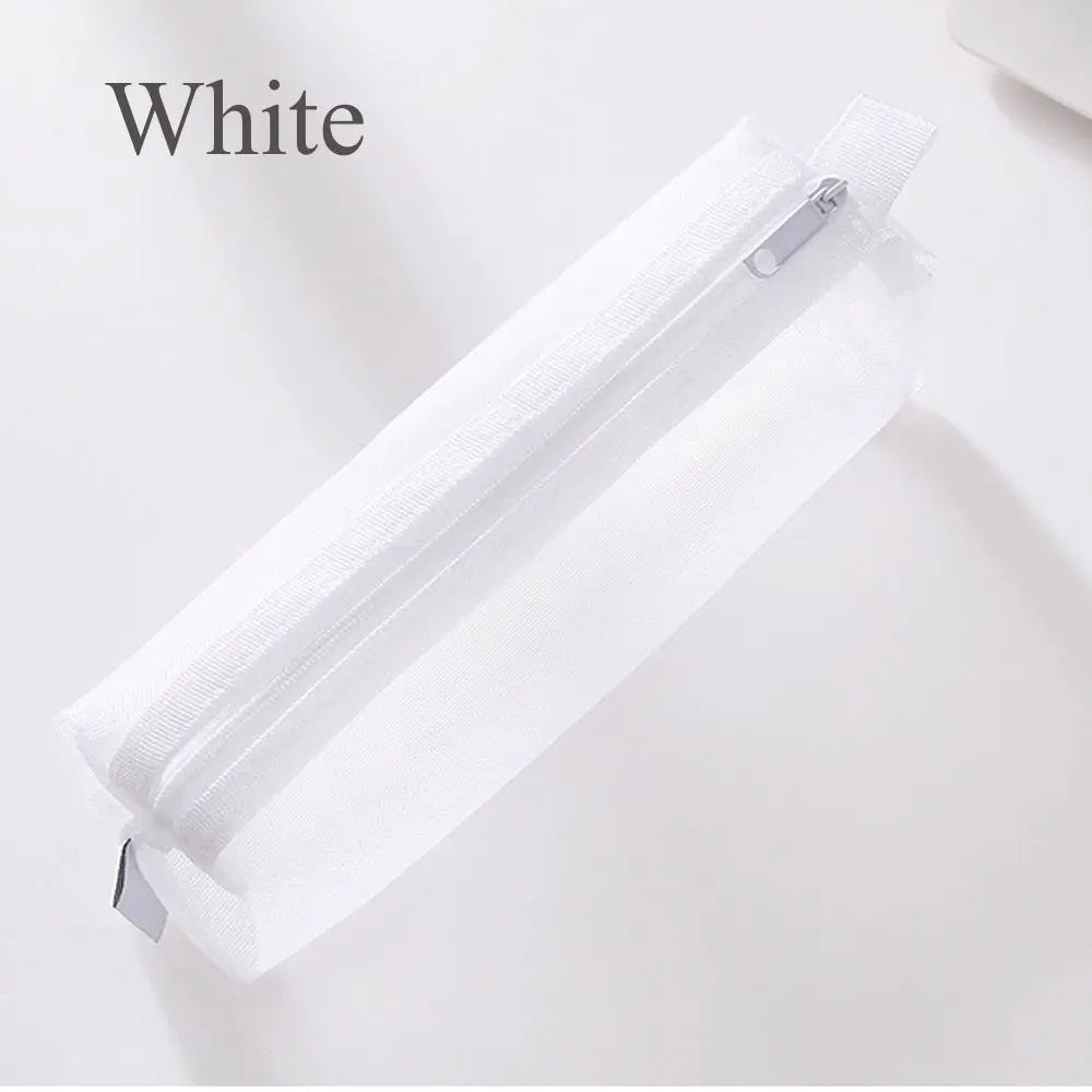 Aichashi BACK TO SCHOOL Nylon Mesh Pencil Case Office Student Pen Box Transparent Zippered Pen Bag Stationery Storage Tool