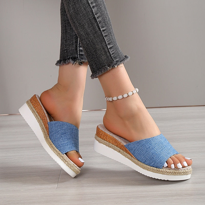 Aichashi Casual Beach Platform Slippers Women Summer Thick Sole Wedges Sandals Woman Plus Size 42 Non-Slip Open Toe Wedge Shoes