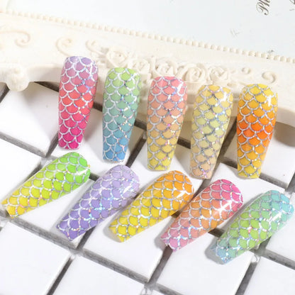 Aichashi 10 Sheets Mermaid Scale Nail Stickers,Mermaid Nail Art Stickers For Women, Colorful Laser Heat Transfer Nail Stickers