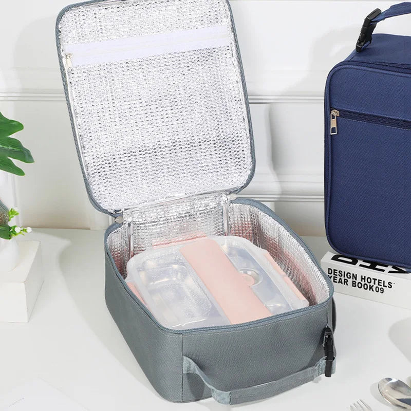 Aichashi Lunch Box Storage Tote Mesh Side Pouch Portable Lunch Bag Heat Insulation Children's School Bento Bags Square Chilled Ice Bags