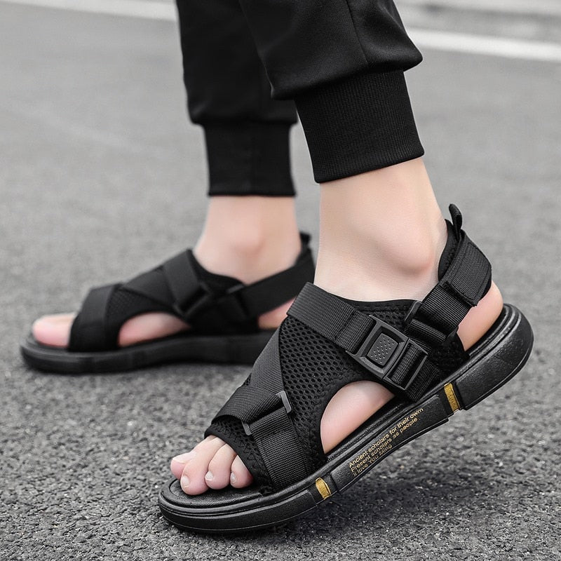 Aichashi Sandals Soft Men Comfortable Non-Slip Men Shoes High Quality Woven Beach Sandals Mens Gladiator Sandals Summer Casual Flat Shoes