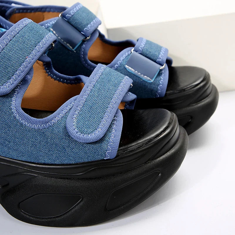 aichashi Blue Denim Chunky Platform Sandals Women Summer Plus Size Wedge Sandals Woman Gothic Hook Loop Thick Bottom Sandalias Mujer