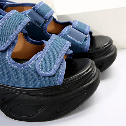 aichashi Blue Denim Chunky Platform Sandals Women Summer Plus Size Wedge Sandals Woman Gothic Hook Loop Thick Bottom Sandalias Mujer