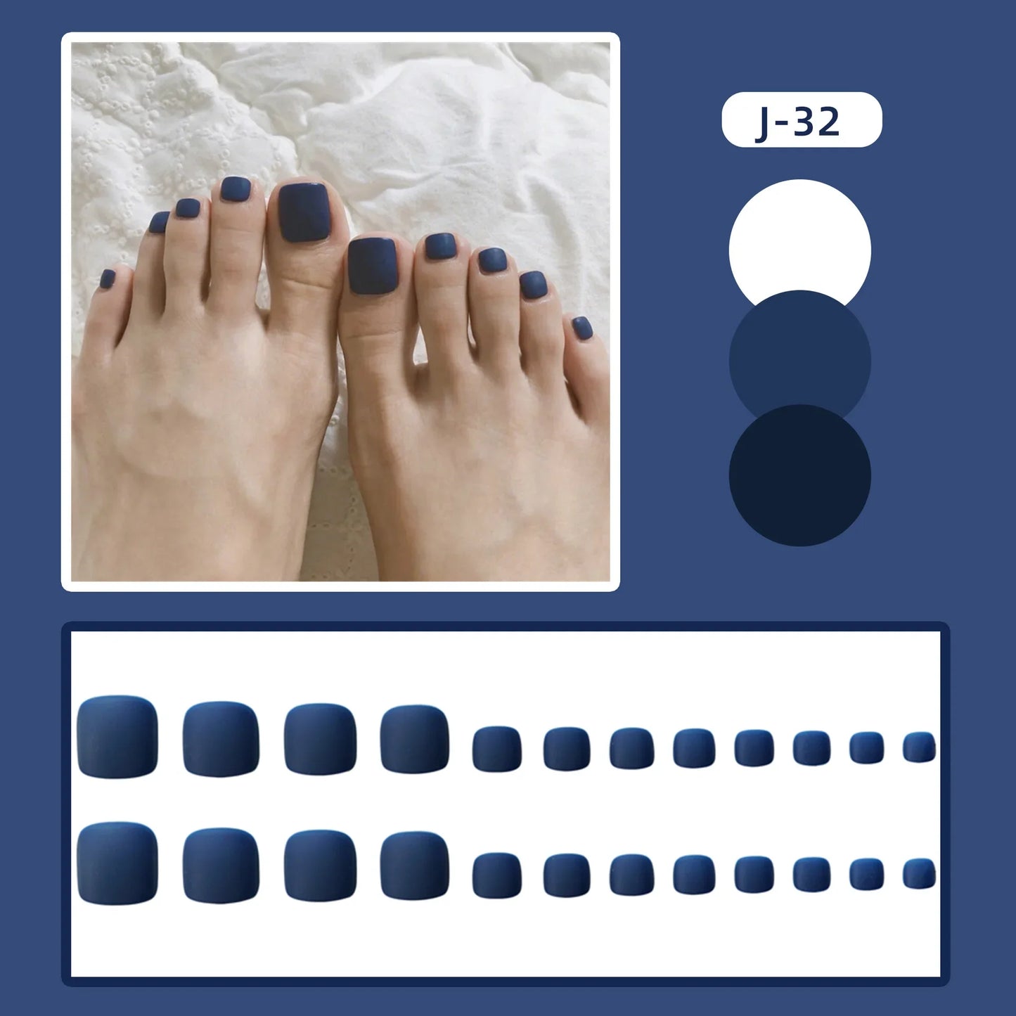 Aichashi 24pcs Solid Color Toenails French Minimalist Style Toenails Full Coverage Waterproof Removable Artificial Press on Nails False