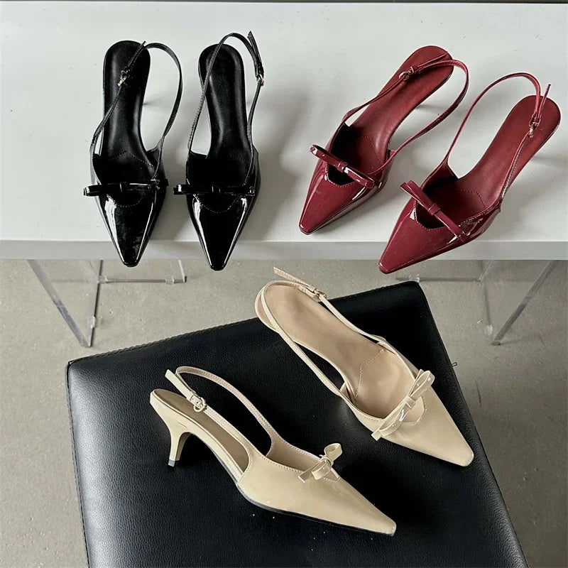 aichashi  -  Luxury Design Pointed Toe Pumps Sandals Woman Elegant Slingbacks Buckle Strap Thin Heels Female Wedding Party Mules Shoes