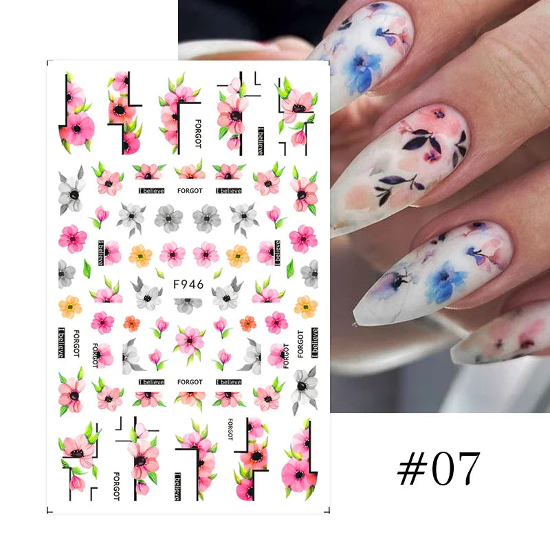 Aichashi 3D Laser Sakura Flower Nail Sticker Aurora Decals Glitter Star Butterfly Floral Adhesive Sliders Cherry Blooming Manicure