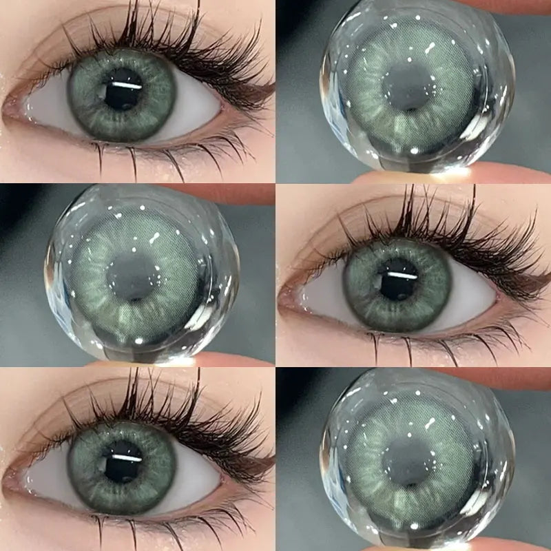 Aichashi 2PCS Colored Contact Lenses Prescription Myopia Degree -0.00 to -8.00 Green Lens Blue Beauty Pupil Makeup