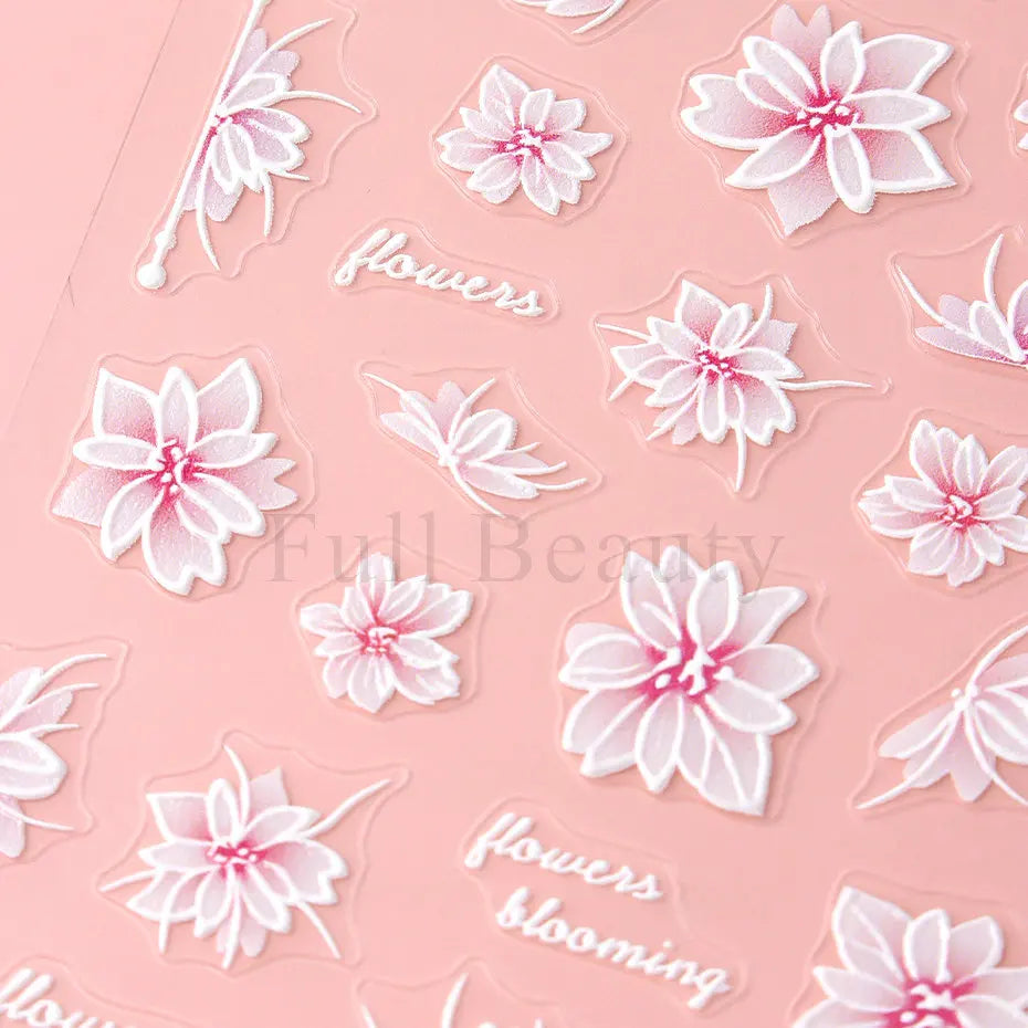 Aichashi 1Pcs Sakura Stickers For Nails 5D Embossed Spring Cherry Blossom Tulip Peony Flowers Petals Sliders Manicure Decoration