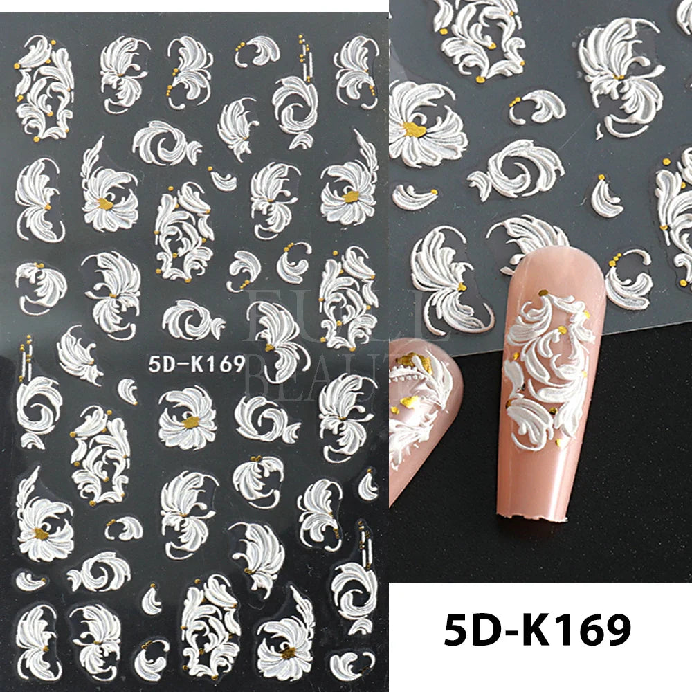 Aichashi 5D Embossed Nail Stickers Flowers Bird Geometric Lines Gold Frame Floral Nail Decals Cherry Blossom Y2K Manicure Decor