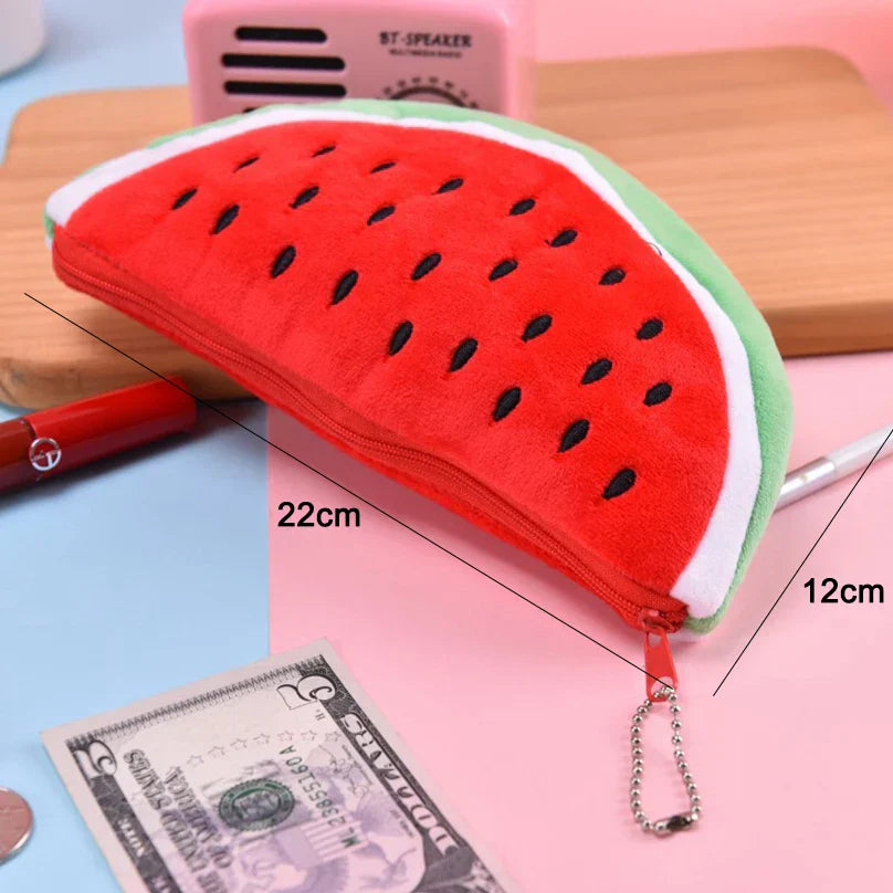 Aichashi Fruits Pencil Case Kawaii Stationery Watermelon Pencil Pouch Estuches Plush School Supplies Trousse Soft Pencil Cases For Girls