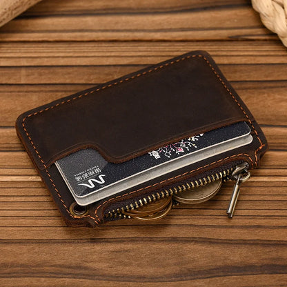 Aichashi Vintage Crazy Horse Leather Men Coin Purse Genuine Leather Zipper Coin Wallet Retro Key Holder Small Money Bag clutch bag